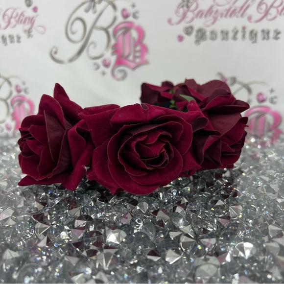 Headband roses red Elegant Burgundy Floral Headband - Picture 5 of 5